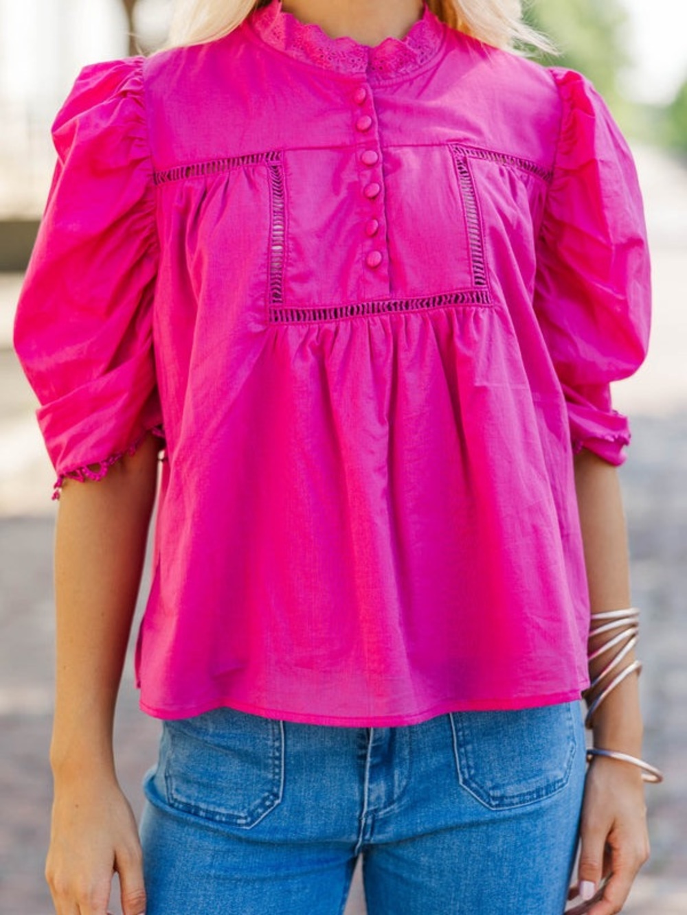 Shop The Mint All Dolled Up Fuchsia Eyelet Blouse